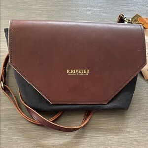 Brown and Black Messenger Bag with Structured Flap
